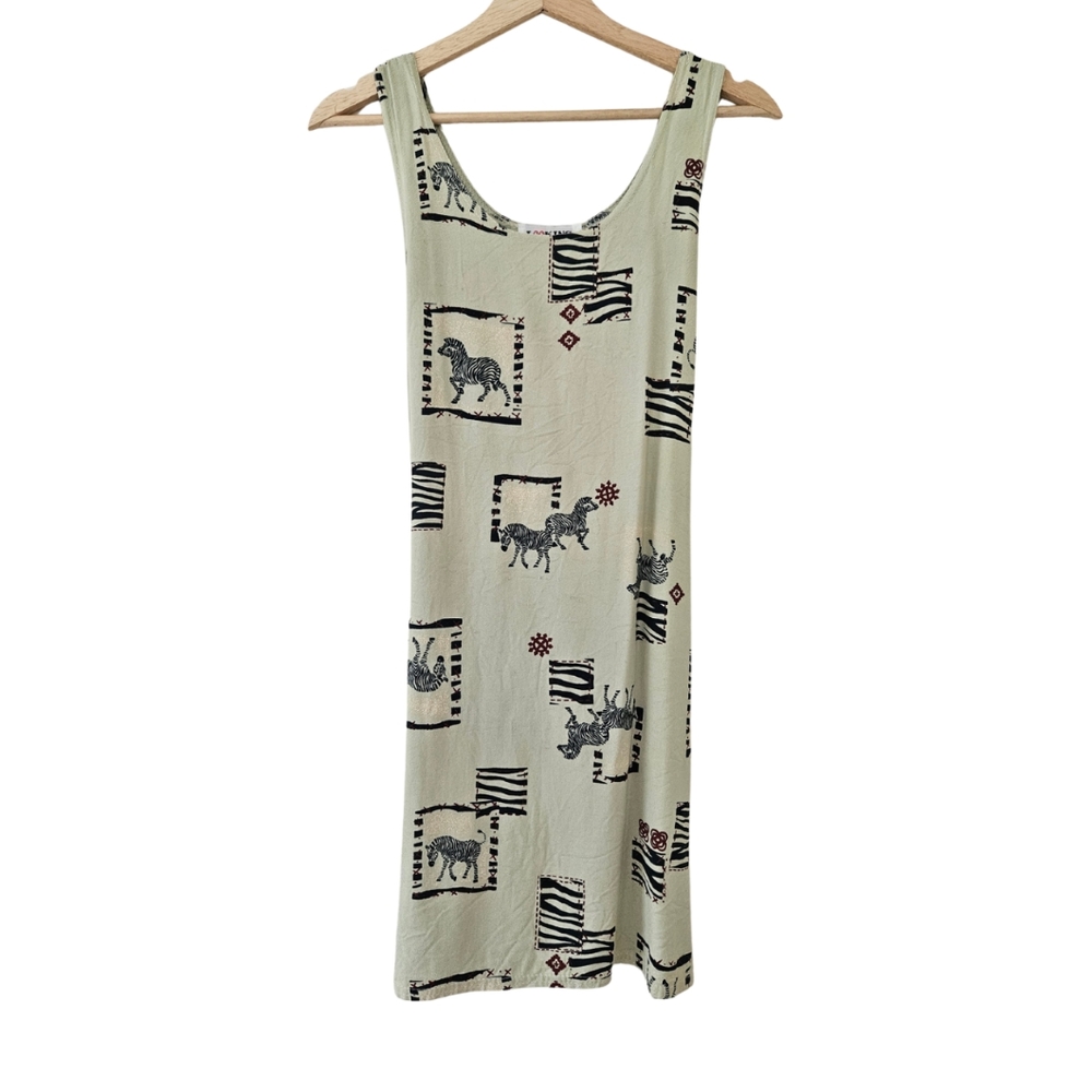Vintage Zebra Print Green Dress